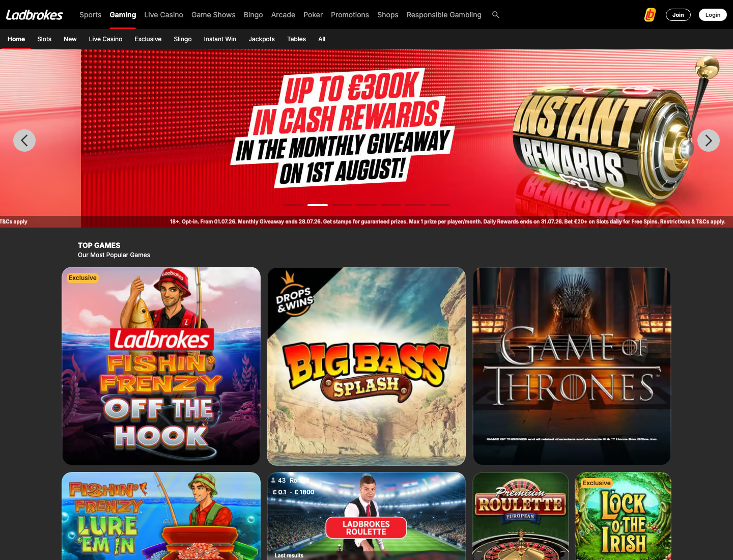 Ladbrokes Casino homepage