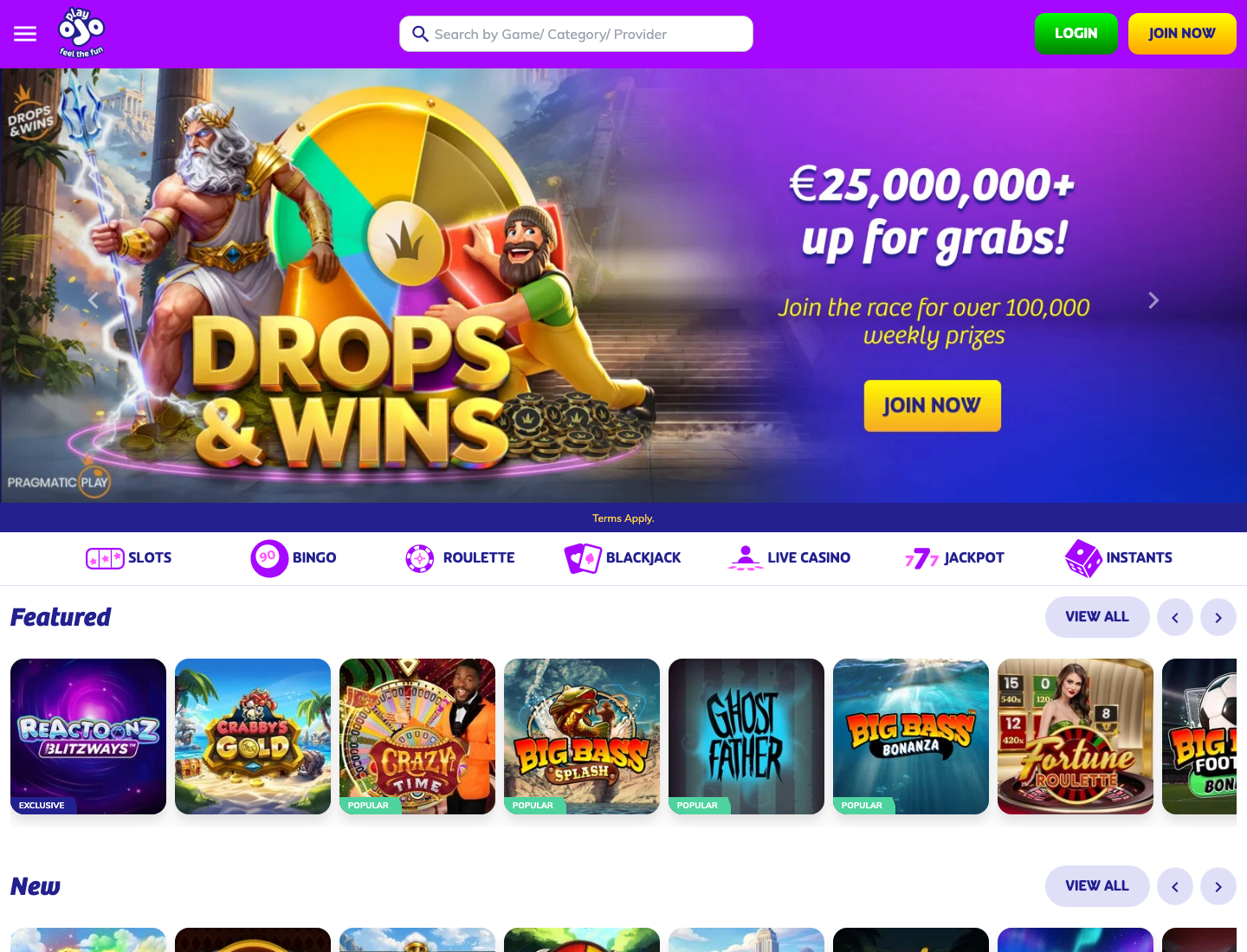 PlayOJO homepage