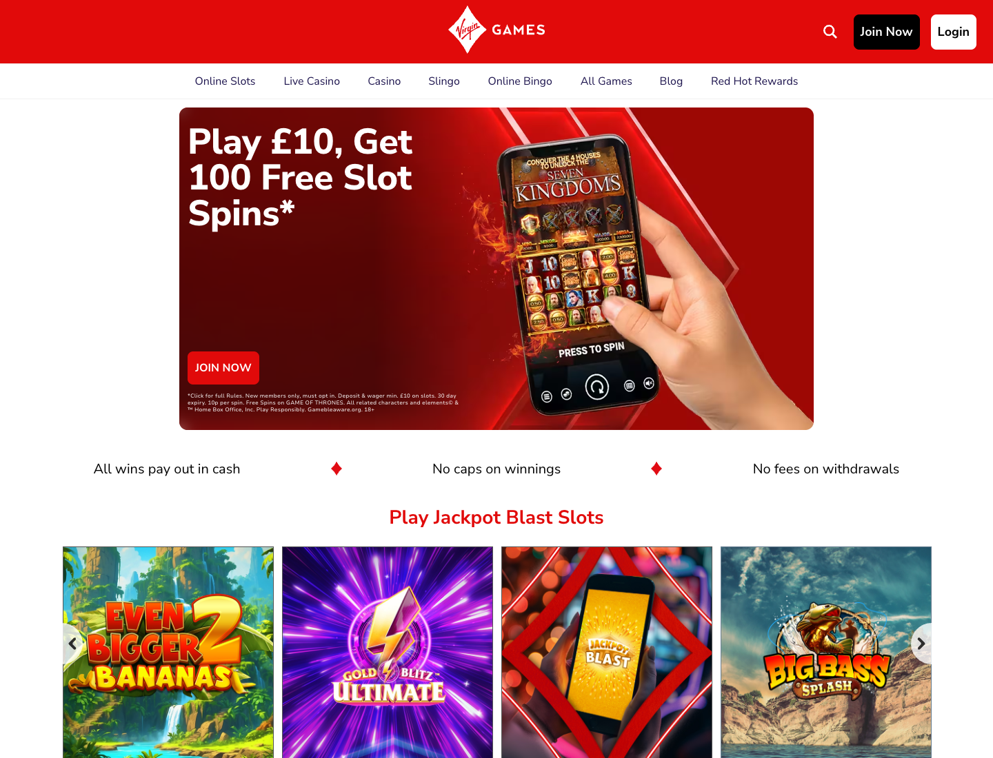 Virgin Games homepage